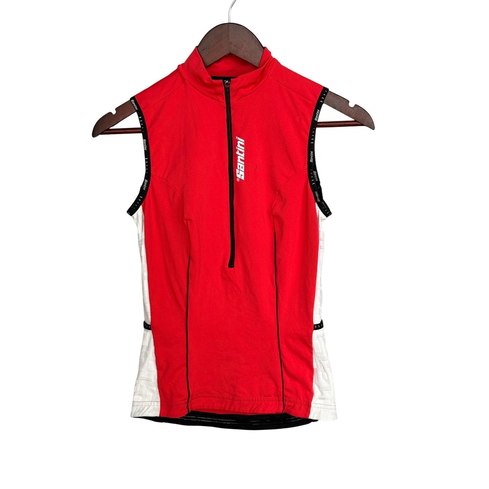Santini Cycling Jersey S Red White Nylon Blend Sleeveless Quarter Zip Italy